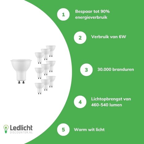 Spectrum Voordeelpak 10 stuks LED spots - GU10 fitting - 6W vervangt 45W - Lichtkleur optioneel Spectrum Voordeelpak 10 stuks LED spots - GU10 fitting - 6W vervangt 45W - Lichtkleur optioneel