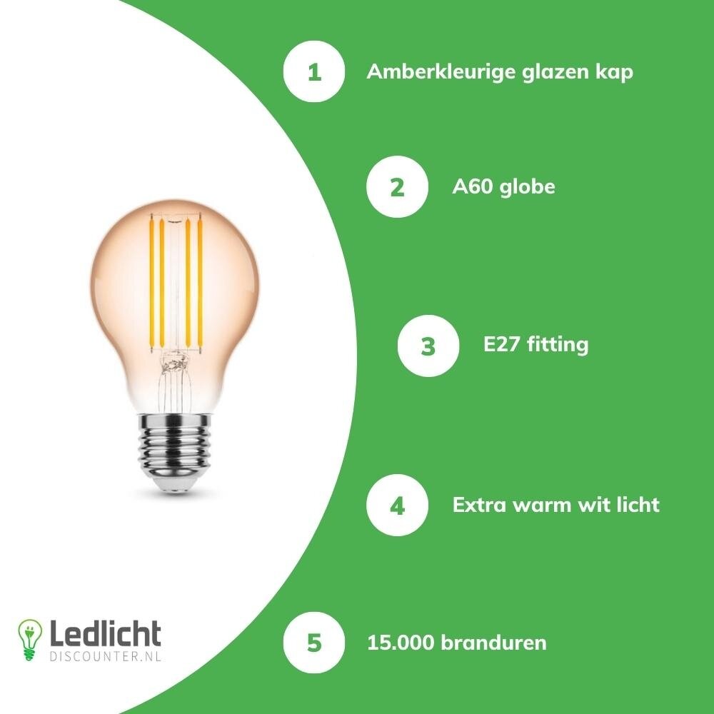 Modee OP=OP LED Filament lamp - E27 A60 4W - 1800K zeer warm wit licht Modee OP=OP LED Filament lamp - E27 A60 4W - 1800K zeer warm wit licht