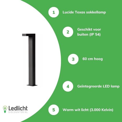 Lucide TEXAS - Sokkellamp Buiten - LED - 1x7W 3000K - IP54 - Antraciet Lucide TEXAS - Sokkellamp Buiten - LED - 1x7W 3000K - IP54 - Antraciet