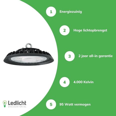 LCB LED UFO High Bay LCB - 100W - 12.000lm Opgegeven - 4000K of 6000K - IP65 - 90° - Ø253mm - Niet Dimbaar - Zwart - 2 Jaar Garantie LCB LED UFO High Bay LCB - 100W - 12.000lm Opgegeven - 4000K of 6000K - IP65 - 90° - Ø253mm - Niet Dimbaar - Zwart - 2 Jaar Garantie