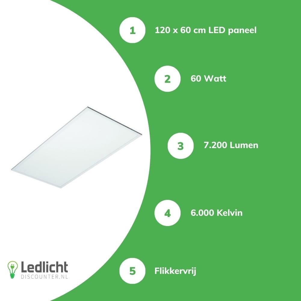 LCB LED paneel 120x60cm - 6000K 865 - 60W 7200lm - Flikkervrij - 5 jaar garantie LCB LED paneel 120x60cm - 6000K 865 - 60W 7200lm - Flikkervrij - 5 jaar garantie