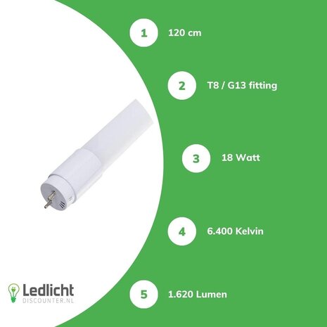 Spectrum LED TL buis 120cm - 18W vervangt 36W - 6000K 865 Daglicht - Nano Spectrum LED TL buis 120cm - 18W vervangt 36W - 6000K 865 Daglicht - Nano
