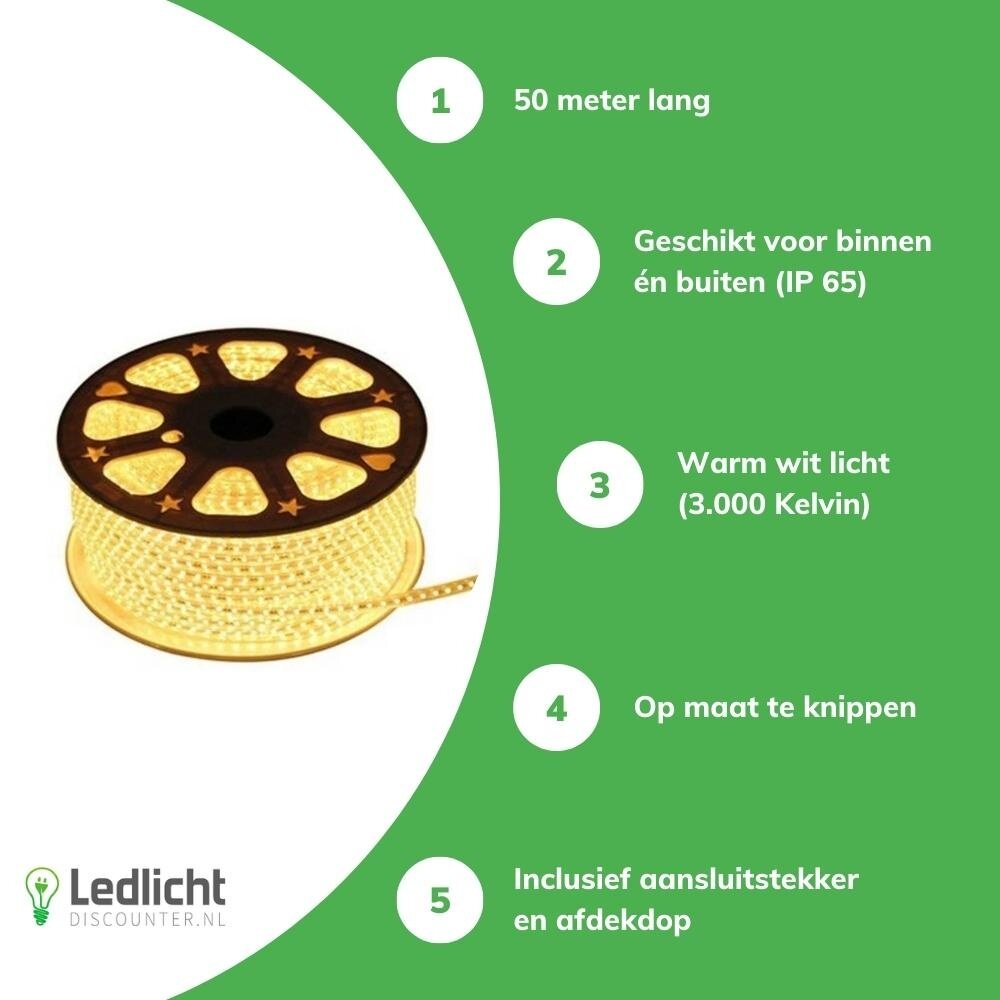 LCB LED Lichtslang V2 - 50 meter 3000K Warm wit licht - Plug and Play LCB LED Lichtslang V2 - 50 meter 3000K Warm wit licht - Plug and Play