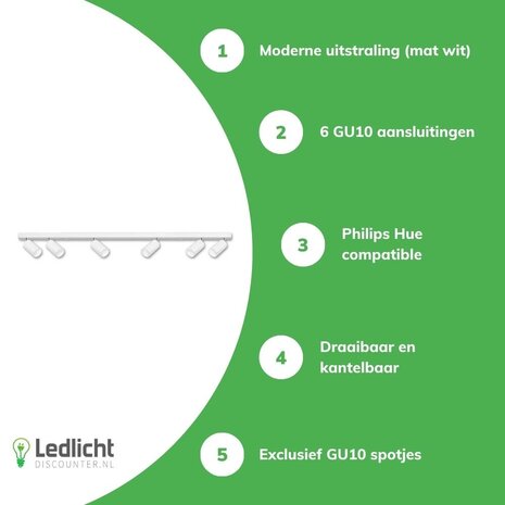 LCB LED plafondspot Bardo - 6x GU10 fitting - Mat wit LCB LED plafondspot Bardo - 6x GU10 fitting - Mat wit