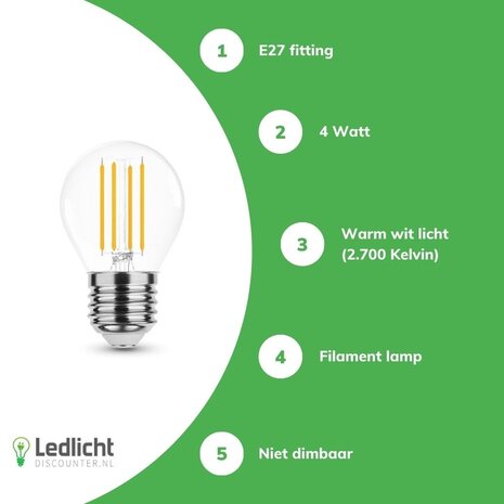 Modee LED Filament lamp - E27 G45 4W - 2700K warm wit licht