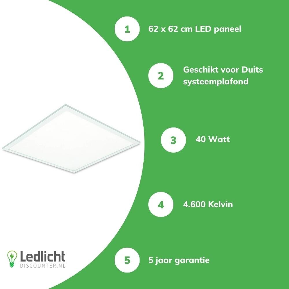 Aigostar UA LED paneel 62x62cm DE - 4000K 840 - 40W 4600lm - Flikkervrij - 5 jaar garantie Aigostar UA LED paneel 62x62cm DE - 4000K 840 - 40W 4600lm - Flikkervrij - 5 jaar garantie