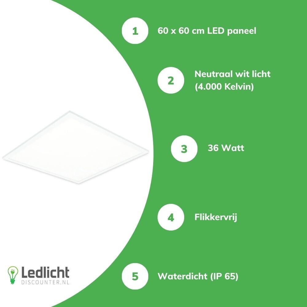 LCB LED Paneel 60x60cm - IP65 Vochtbestendig - Pro Slim Line - 36W 4320Lm - 4000K Koel Wit | UGR22 Opaal - 5 Jaar Garantie LCB LED Paneel 60x60cm - IP65 Vochtbestendig - Pro Slim Line - 36W 4320Lm - 4000K Koel Wit | UGR22 Opaal - 5 Jaar Garantie