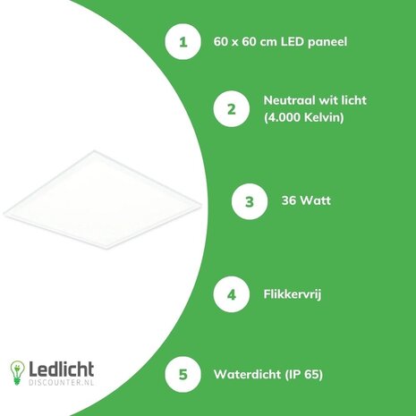 LCB LED Paneel 60x60cm - IP65 Vochtbestendig - Pro Slim Line - 36W 4320Lm - 4000K Koel Wit | UGR22 Opaal - 5 Jaar Garantie LCB LED Paneel 60x60cm - IP65 Vochtbestendig - Pro Slim Line - 36W 4320Lm - 4000K Koel Wit | UGR22 Opaal - 5 Jaar Garantie