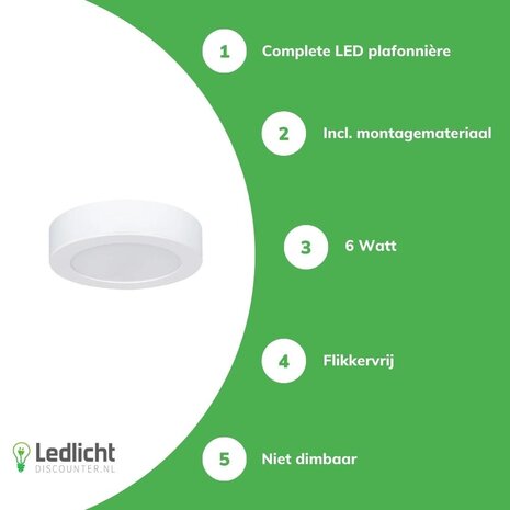 Modee LED Plafondlamp - 6W 540lm - 116x28mm - Wit - Rond Modee LED Plafondlamp - 6W 540lm - 116x28mm - Wit - Rond