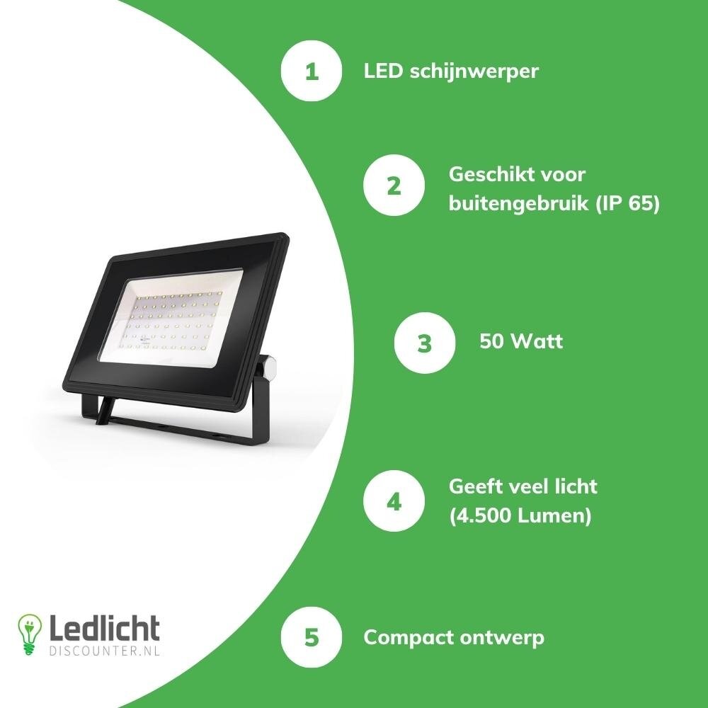 Spectrum OP=OP LED Schijnwerper - 50W 5000lm - 6000K 865 Daglicht wit - IP65 Spectrum OP=OP LED Schijnwerper - 50W 5000lm - 6000K 865 Daglicht wit - IP65