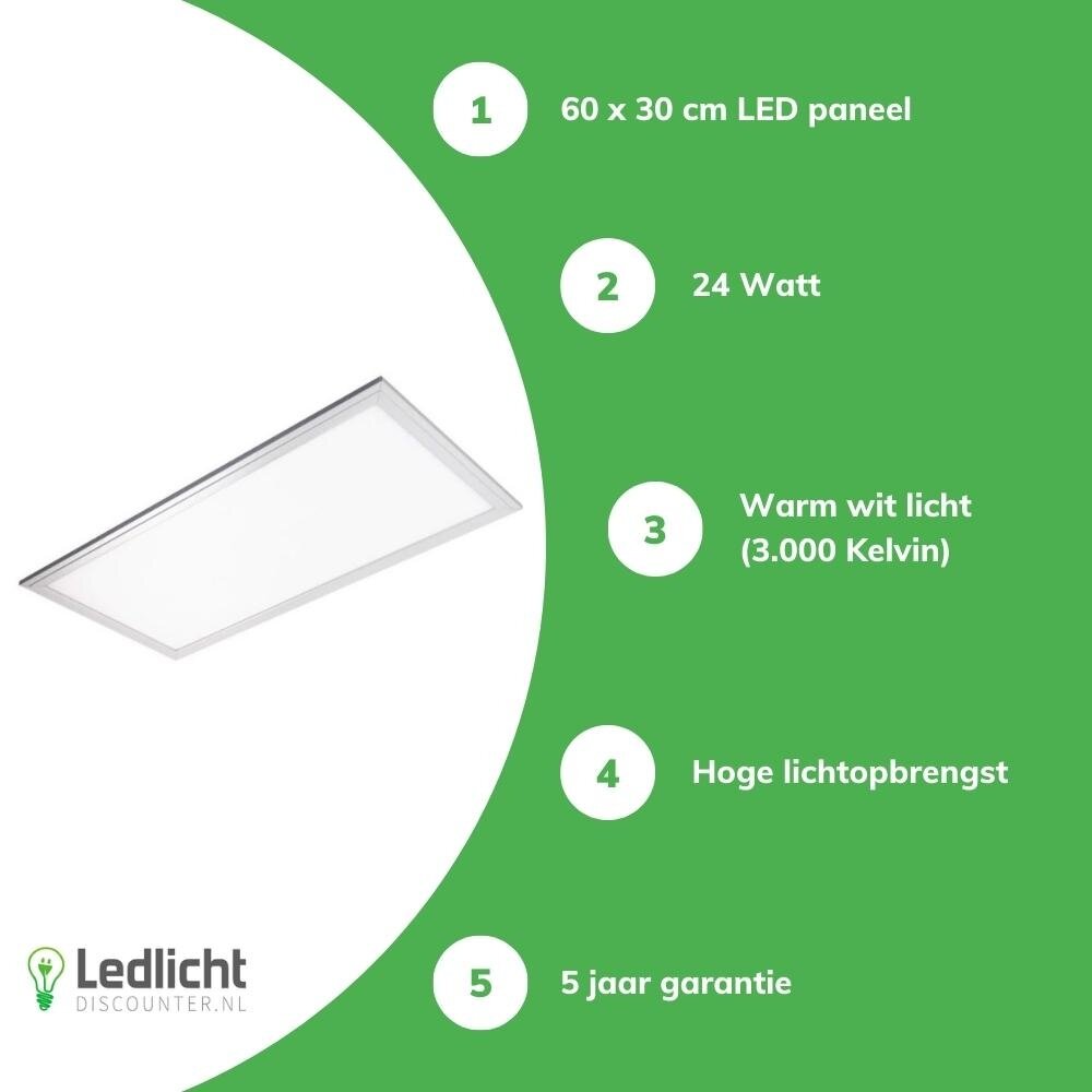 LCB LED paneel 60x30cm - 3000K - 24W 2040lm  - 5 jaar garantie LCB LED paneel 60x30cm - 3000K - 24W 2040lm  - 5 jaar garantie
