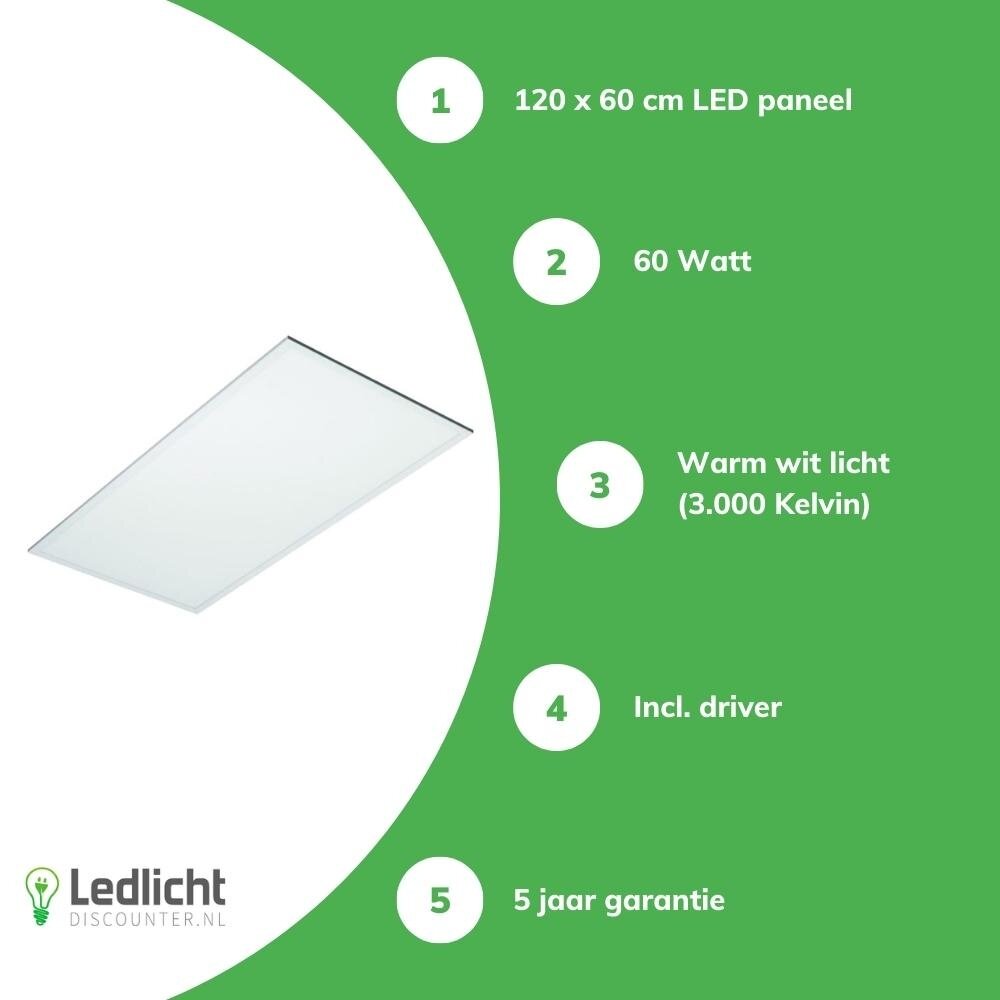 LCB LED paneel 120x60cm - 3000K - 60W - 7200lm - incl. driver - 5 jaar garantie LCB LED paneel 120x60cm - 3000K - 60W - 7200lm - incl. driver - 5 jaar garantie