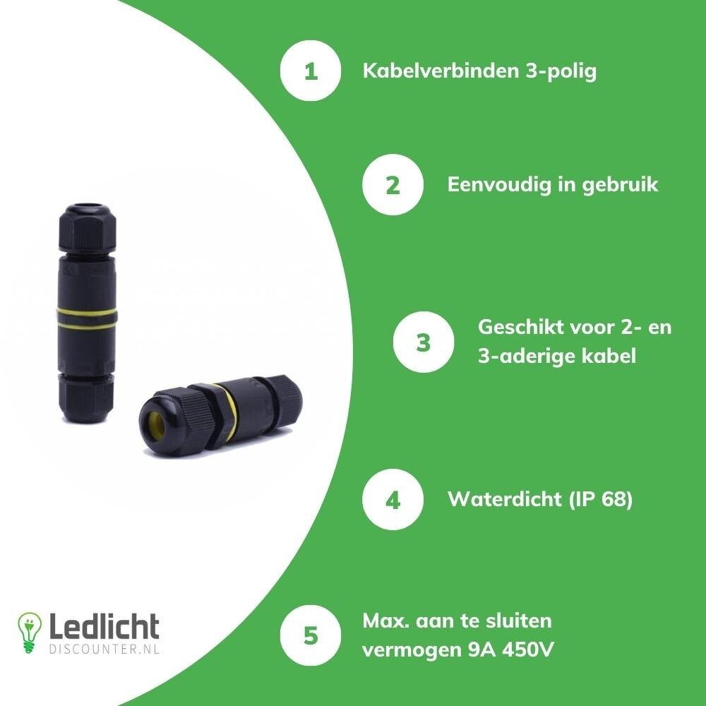 LCB Waterdichte Kabelverbinder LCB IP68 - 3-Polig - 0,5-1mm² - Kabeldiameter 4-8mm - 9A 450V - Zwart - Geschikt voor 2- en 3-Adrige Kabels LCB Waterdichte Kabelverbinder LCB IP68 - 3-Polig - 0,5-1mm² - Kabeldiameter 4-8mm - 9A 450V - Zwart - Geschikt voor 2- en 3-Adrige Kabels