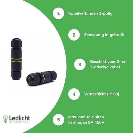 LCB Waterdichte Kabelverbinder LCB IP68 - 3-Polig - 0,5-1mm² - Kabeldiameter 4-8mm - 9A 450V - Zwart - Geschikt voor 2- en 3-Adrige Kabels LCB Waterdichte Kabelverbinder LCB IP68 - 3-Polig - 0,5-1mm² - Kabeldiameter 4-8mm - 9A 450V - Zwart - Geschikt voor 2- en 3-Adrige Kabels