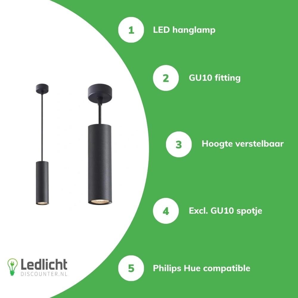 Spectrum LED Hanglamp - 1xGU10 - 200x55mm - 100cm pendel - Aluminium - Zwart