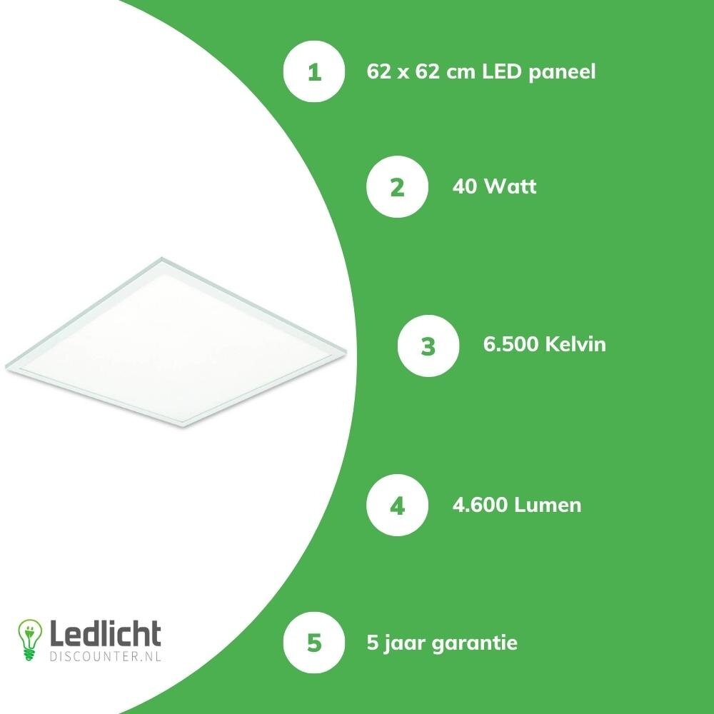 Aigostar LED paneel 62x62cm DE - 6500K 865 - 40W 4600lm - Flikkervrij - 5 jaar garantie Aigostar LED paneel 62x62cm DE - 6500K 865 - 40W 4600lm - Flikkervrij - 5 jaar garantie