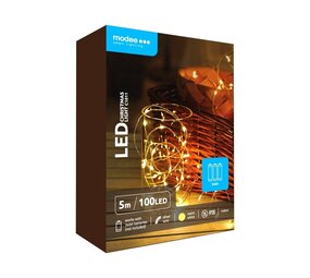 Modee Kerstverlichting lichtsnoer - 5 meter 100leds - 2700K warm wit licht - 3x AA batterij Modee Kerstverlichting lichtsnoer - 5 meter 100leds - 2700K warm wit licht - 3x AA batterij