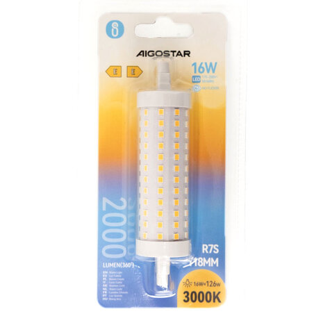 Aigostar LED R7S lamp - 16W vervangt 131W- 3000K warm wit licht- 118mm - niet dimbaar Aigostar LED R7S lamp - 16W vervangt 131W- 3000K warm wit licht- 118mm - niet dimbaar