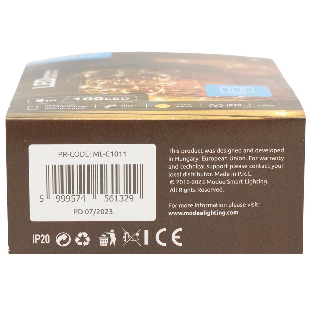 Modee Kerstverlichting lichtsnoer - 5 meter 100leds - 2700K warm wit licht - 3x AA batterij Modee Kerstverlichting lichtsnoer - 5 meter 100leds - 2700K warm wit licht - 3x AA batterij