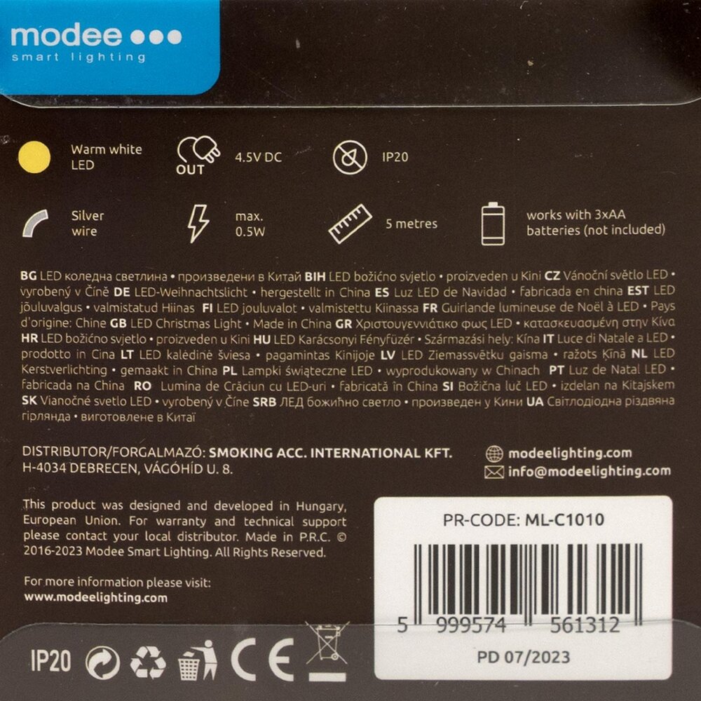 Modee Kerstverlichting lichtsnoer - 5 meter 50leds - 2700K warm wit licht - 3x AA batterij Modee Kerstverlichting lichtsnoer - 5 meter 50leds - 2700K warm wit licht - 3x AA batterij