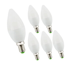 LCB Voordeelpak 6 stuks - LED lamp E14 - C37 6W vervangt 40-60W - 3000K warm wit licht LCB Voordeelpak 6 stuks - LED lamp E14 - C37 6W vervangt 40-60W - 3000K warm wit licht