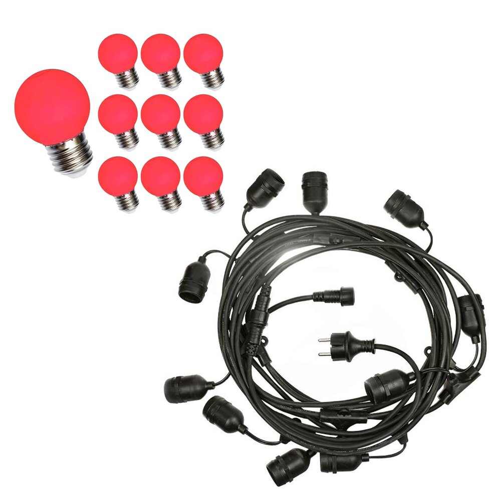 Spectrum Prikkabel lichtslinger 10m - Incl. 10x LED Lamp G45 rood - 1W