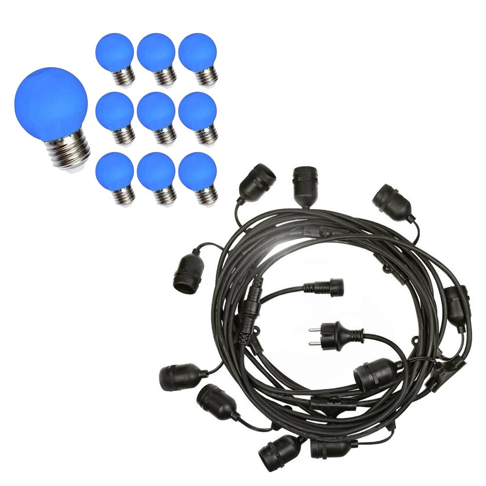 Spectrum Prikkabel lichtslinger 10m - Incl. 10x LED Lamp G45 blauw - 1W Spectrum Prikkabel lichtslinger 10m - Incl. 10x LED Lamp G45 blauw - 1W