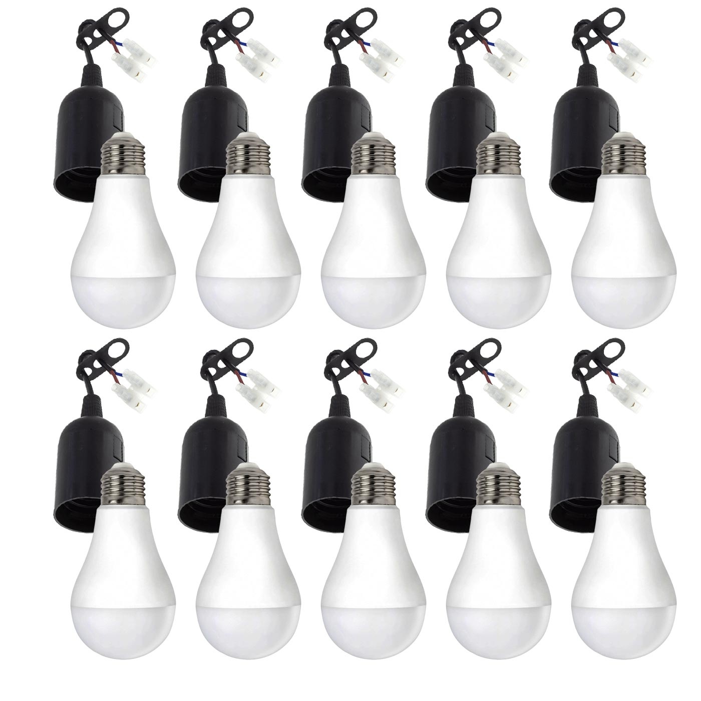 AUAUY Set van 4 E27-fittingen met kabel, lampfitting VDE spanningstester, E27 lampfitting met steektang, wit