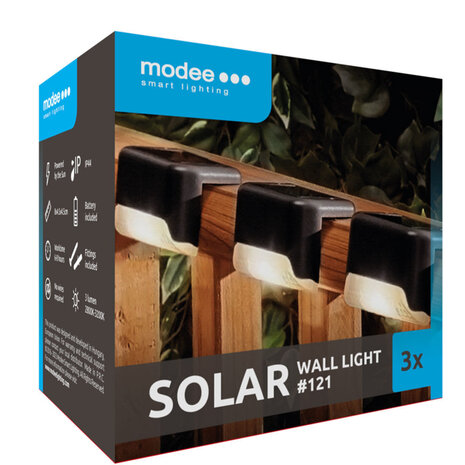 Modee LED Solar Wandlamp - 3000K Warm wit - WS121 - 3 stuks Modee LED Solar Wandlamp - 3000K Warm wit - WS121 - 3 stuks