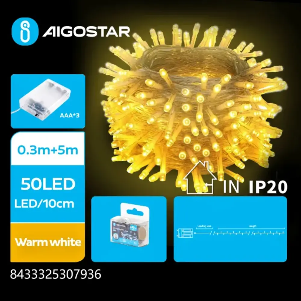 Aigostar LED Kerstslinger - 300 LEDS - 2700K - 5 meter - IP20