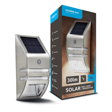 Modee LED Solar Wandlamp met bewegingssensor - 9000K Daglicht - 30lm - WS124 Modee LED Solar Wandlamp met bewegingssensor - 9000K Daglicht - 30lm - WS124