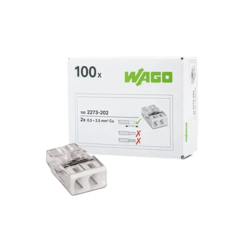 WAGO Lasklem 2-voudig 0,5-2,5 mm² 2273-202 - 100 stuks WAGO Lasklem 2-voudig 0,5-2,5 mm² 2273-202 - 100 stuks