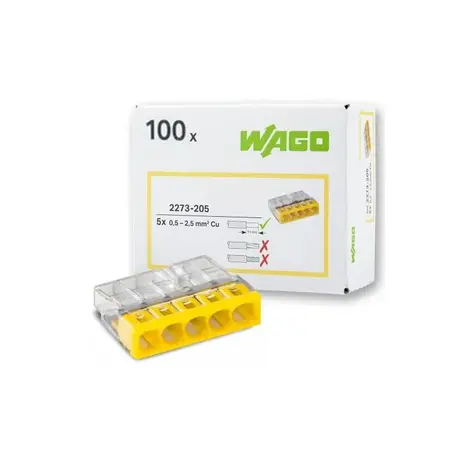 WAGO Lasklem 5-voudig 0,5-2,5 mm² 2273-205 - 100 stuks WAGO Lasklem 5-voudig 0,5-2,5 mm² 2273-205 - 100 stuks