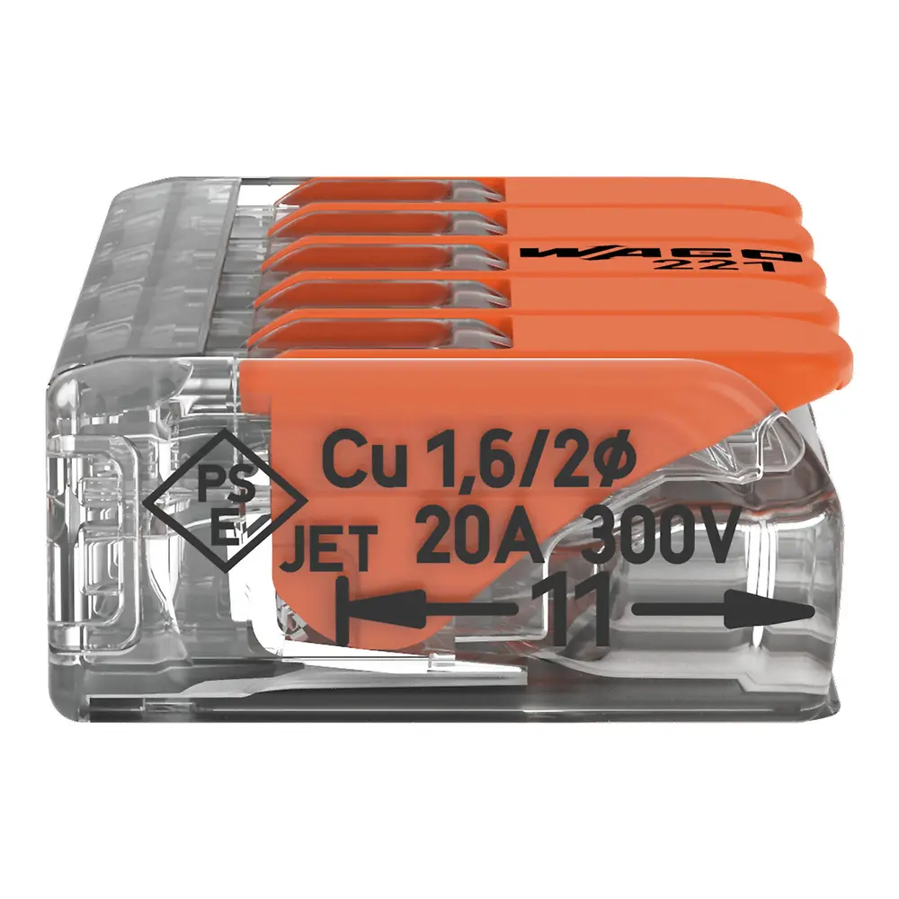 WAGO Verbindingsklem 5-voudig 4mm² 221-415 - 25 stuks WAGO Verbindingsklem 5-voudig 4mm² 221-415 - 25 stuks