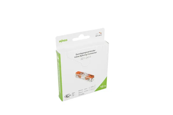WAGO Doorvoerklem 2-voudig 4mm² 221-2411 - 12 stuks WAGO Doorvoerklem 2-voudig 4mm² 221-2411 - 12 stuks