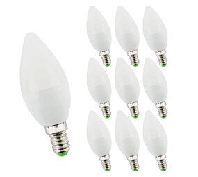 LCB Voordeelpak 10 stuks - LED lamp E14 - C37 4,9W vervangt 40-60W - 2700K warm wit licht LCB Voordeelpak 10 stuks - LED lamp E14 - C37 4,9W vervangt 40-60W - 2700K warm wit licht