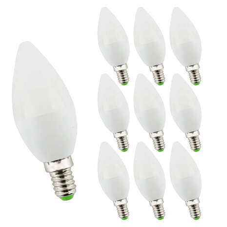 LCB Voordeelpak 10 stuks - LED lamp E14 - C37 4,9W vervangt 40-60W - 2700K warm wit licht LCB Voordeelpak 10 stuks - LED lamp E14 - C37 4,9W vervangt 40-60W - 2700K warm wit licht