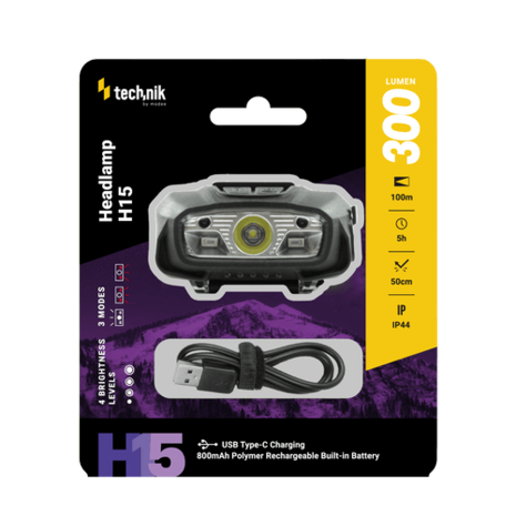 Technik Hoofdlamp H15 XTE LED + USB Type-C - 220 lm IP44 (built-in batterij)
