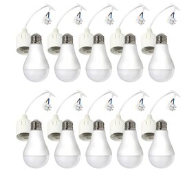 LCB Voordeelpak Verhuisfitting wit 10 stuks E27 met kroonsteen - incl. 10x LED lamp E27- A60 - 9W 6000K daglicht wit