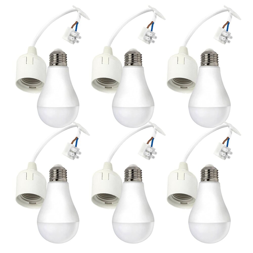 LCB Voordeelpak Verhuisfitting wit 6 stuks E27 met kroonsteen - incl. 6x LED lamp E27- A60 - 9W 6000K daglicht wit LCB Voordeelpak Verhuisfitting wit 6 stuks E27 met kroonsteen - incl. 6x LED lamp E27- A60 - 9W 6000K daglicht wit