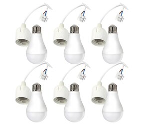 LCB Voordeelpak Verhuisfitting wit 6 stuks E27 met kroonsteen - incl. 6x LED lamp E27- A60 - 9W 6000K daglicht wit LCB Voordeelpak Verhuisfitting wit 6 stuks E27 met kroonsteen - incl. 6x LED lamp E27- A60 - 9W 6000K daglicht wit