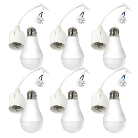 LCB Voordeelpak Verhuisfitting wit 6 stuks E27 met kroonsteen - incl. 6x LED lamp E27- A60 - 9W 6000K daglicht wit LCB Voordeelpak Verhuisfitting wit 6 stuks E27 met kroonsteen - incl. 6x LED lamp E27- A60 - 9W 6000K daglicht wit