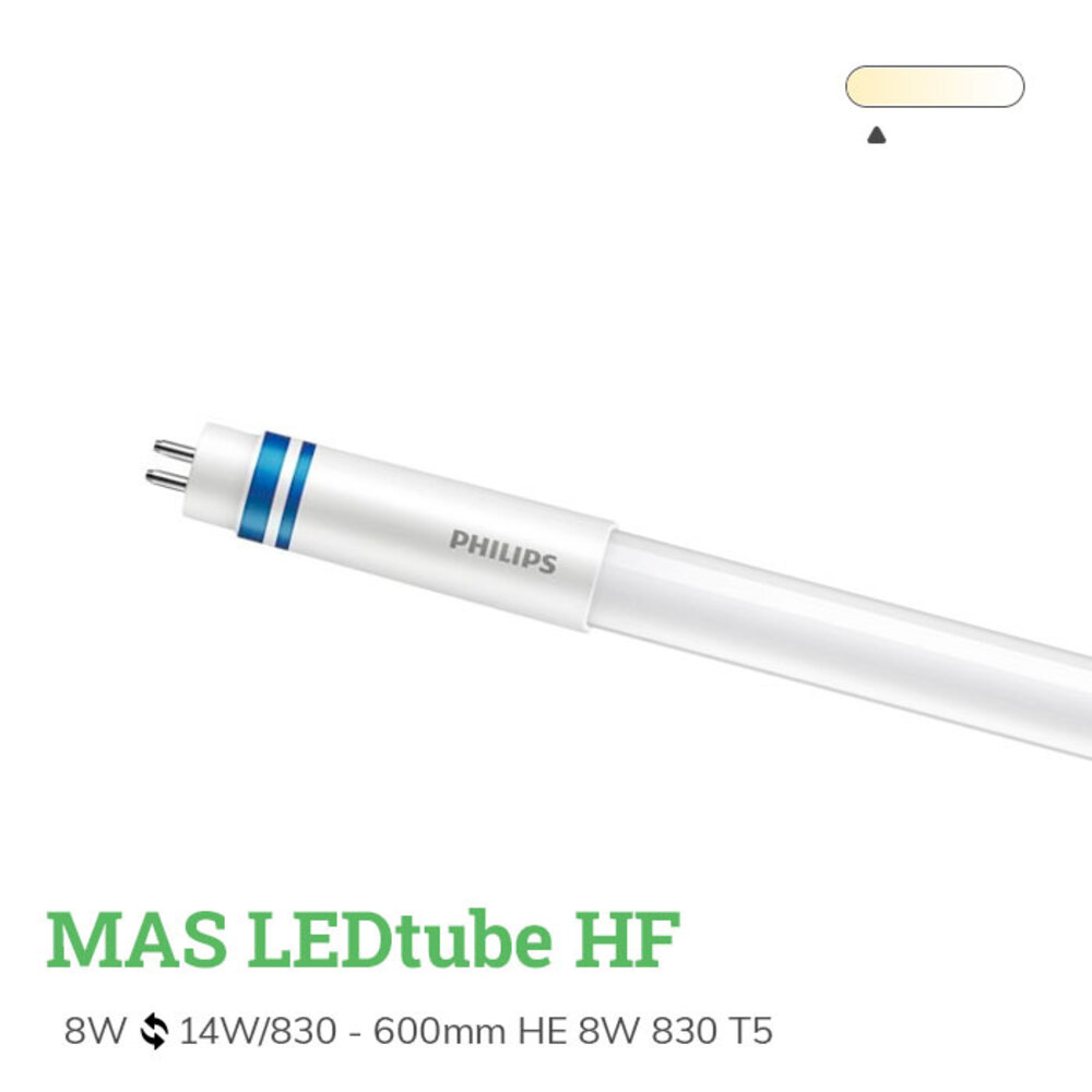 Philips LED Buis T5 MASTER (HF) High Efficiency 8W 1050lm - 865 Daglicht | 55cm - Vervangt 14W Philips LED Buis T5 MASTER (HF) High Efficiency 8W 1050lm - 865 Daglicht | 55cm - Vervangt 14W
