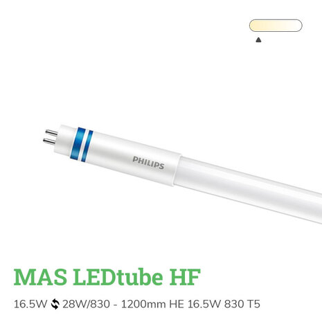 Philips officieel distributeur LED Buis T5 MASTER (HF) High Efficiency 16.5W 2300lm - 830 Warm Wit | 115cm - Vervangt 28W