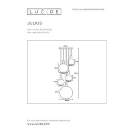 Lucide LED Hanglamp JULIUS zwart - 5x E27 fitting - Fumé
