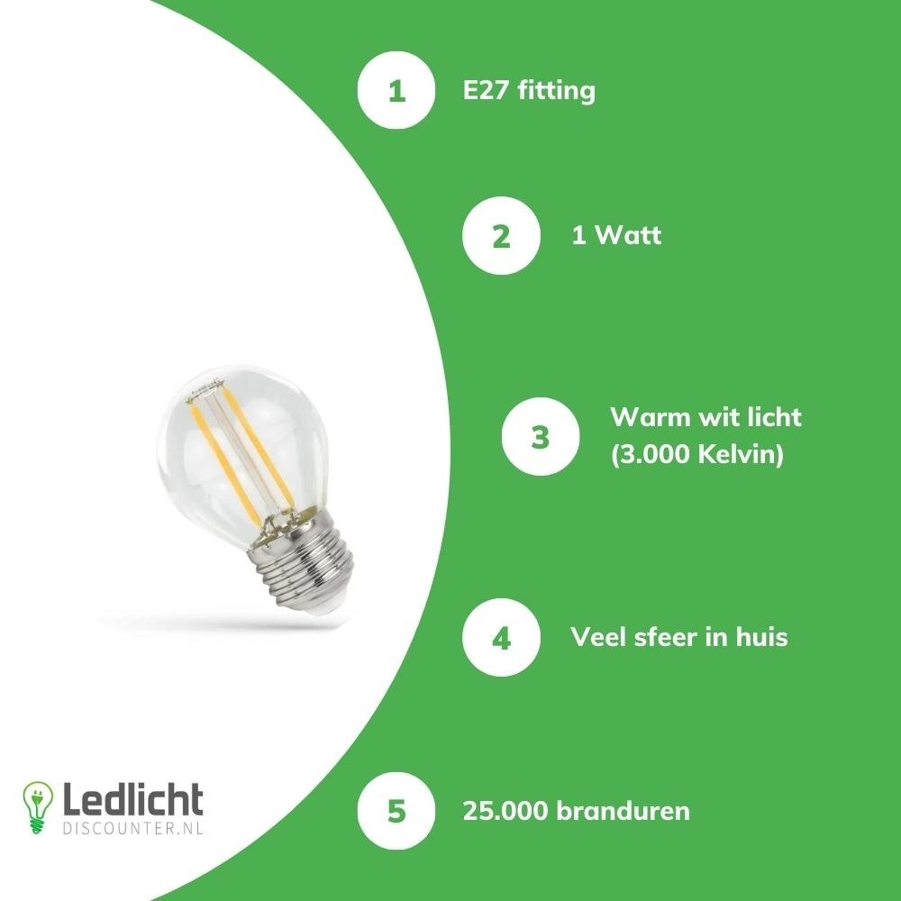 Spectrum 3-PACK LED Lamp G45 - E27 fitting - 1W Filament - 2700K warm wit licht Spectrum 3-PACK LED Lamp G45 - E27 fitting - 1W Filament - 2700K warm wit licht