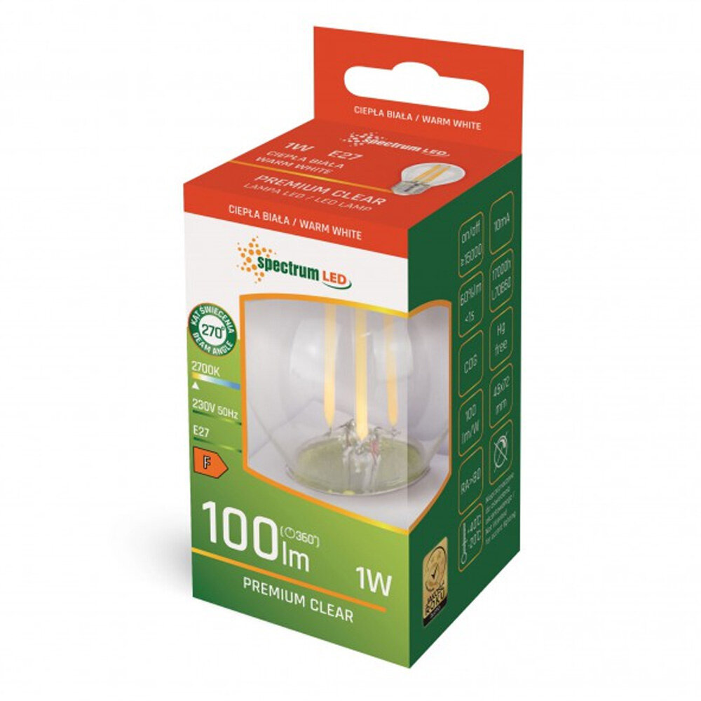 Spectrum 3-PACK LED Lamp G45 - E27 fitting - 1W Filament - 2700K warm wit licht Spectrum 3-PACK LED Lamp G45 - E27 fitting - 1W Filament - 2700K warm wit licht