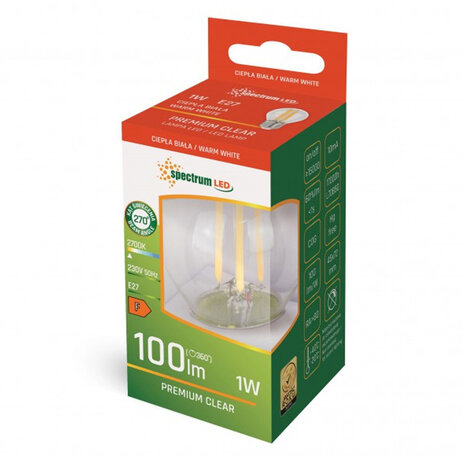 Spectrum 3-PACK LED Lamp G45 - E27 fitting - 1W Filament - 2700K warm wit licht Spectrum 3-PACK LED Lamp G45 - E27 fitting - 1W Filament - 2700K warm wit licht