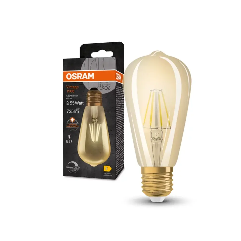 Osram Vintage 1906 LED E27 Peer Helder 6.5W 725lm - 824 Zeer Warm Wit | Dimbaar - Vervangt 55W Osram Vintage 1906 LED E27 Peer Helder 6.5W 725lm - 824 Zeer Warm Wit | Dimbaar - Vervangt 55W