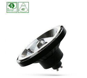 Spectrum LED AR111 Spot GU10 Spectrum - 12W - 1200lm - 4000K Helder Wit - 45° - CRI80 - Ø111mm - Zwart - Niet Dimbaar - Vervangt 100W